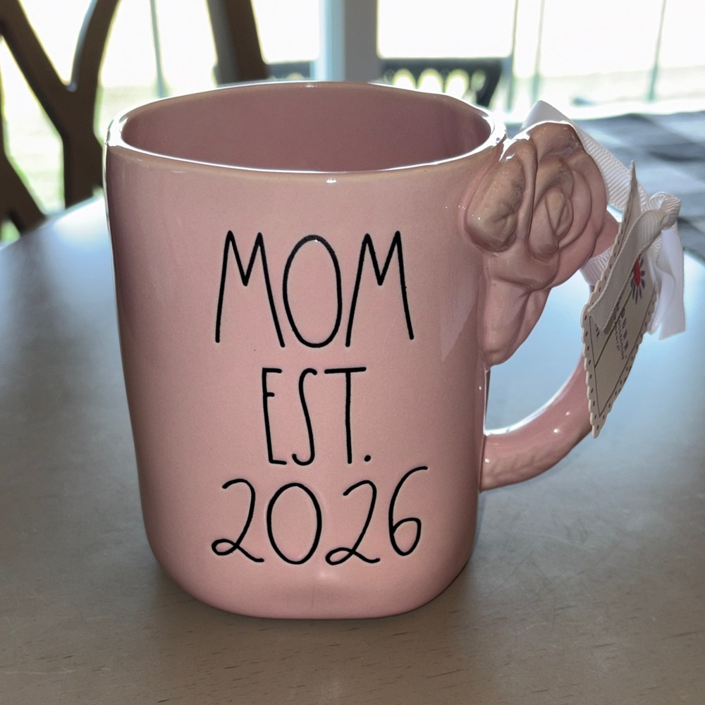 Rae Dunn Pink Ceramic Mug - Mom Est. 2026